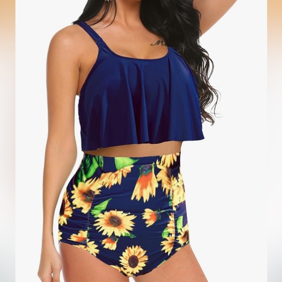 2 Piece Swimsuit Bikini Set Tummy Control Tie Shoulder Bathing Suit for Women